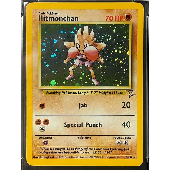 2000 Hitmonchan #8 Pokémon Base Set 2 Holo Rare ArenaClub Graded NM-MINT+ 8.5 - Picture 2 of 4